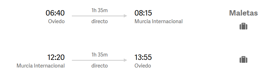 Murcia desde Asturias horarios